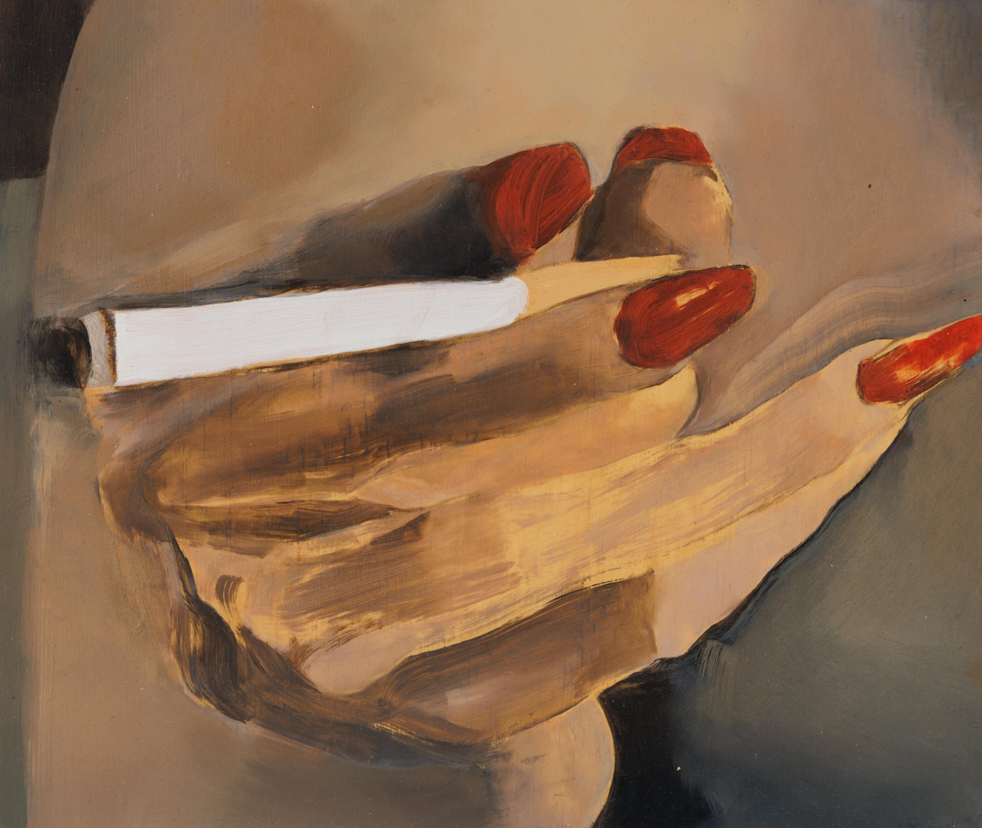Smoking Hand, 2024, oil on wood, 26x31 cm — Yonatan Ron