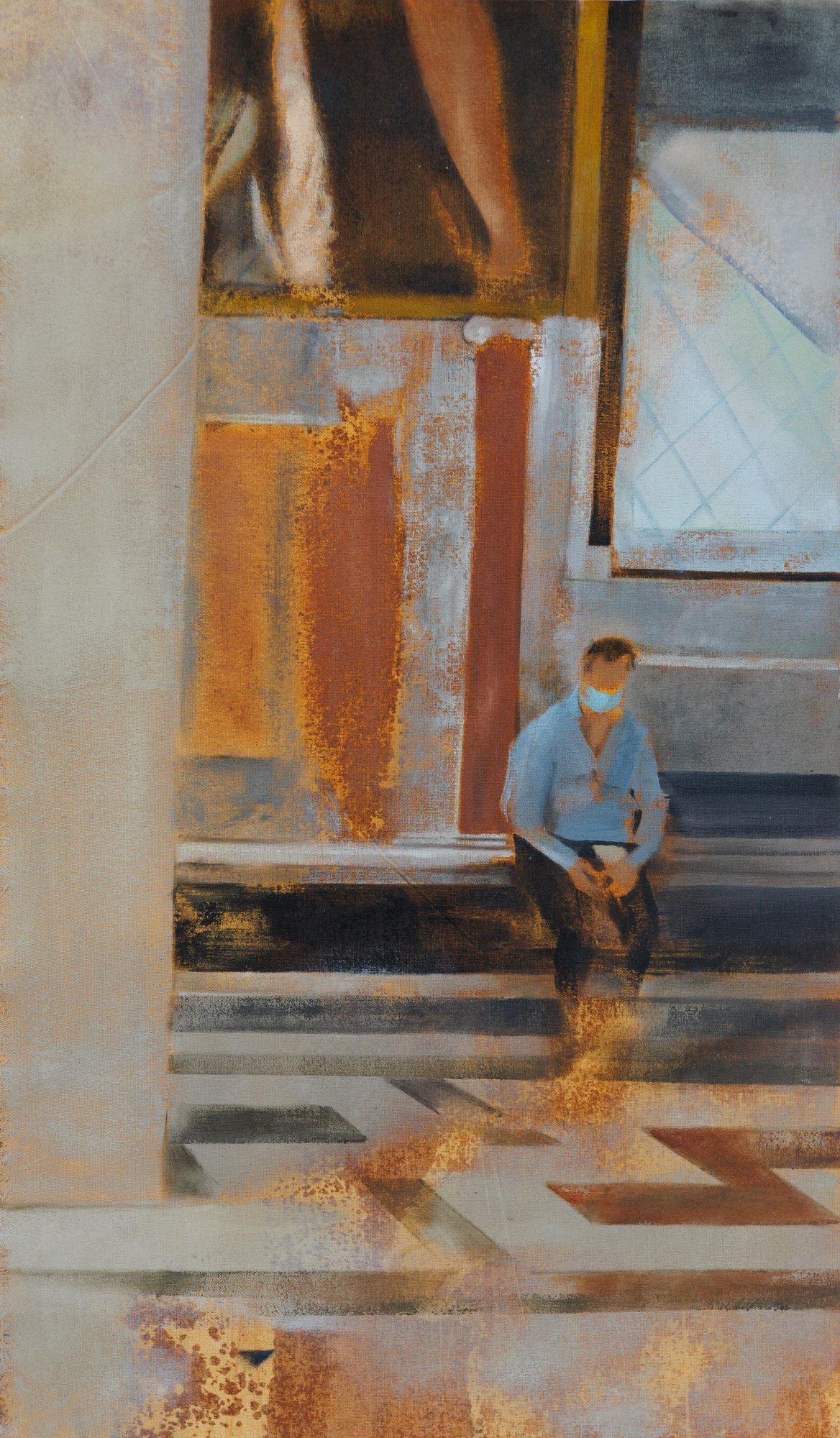 Guard at a Venetian Palace, 2024, oil on canvas, 65x38 cm — Yonatan Ron