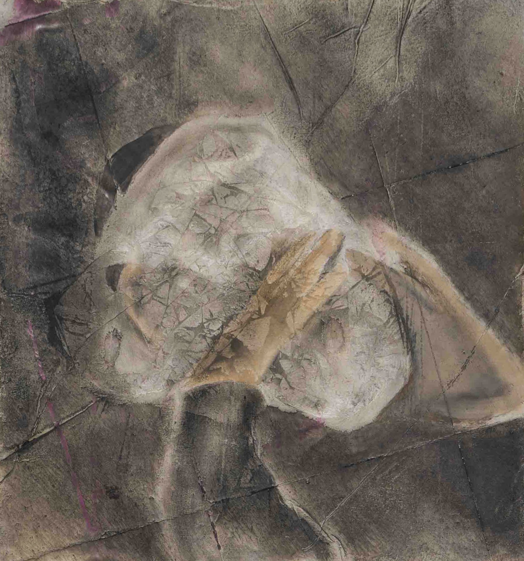 Throttling, 2026, mixed technique on canvas, 44x43 cm — Yonatan Ron
