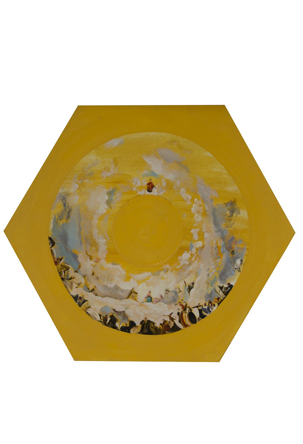 Untitled (Yellow Haxegon), 2018, oil on canvas stretched on wood, 70x70 cm