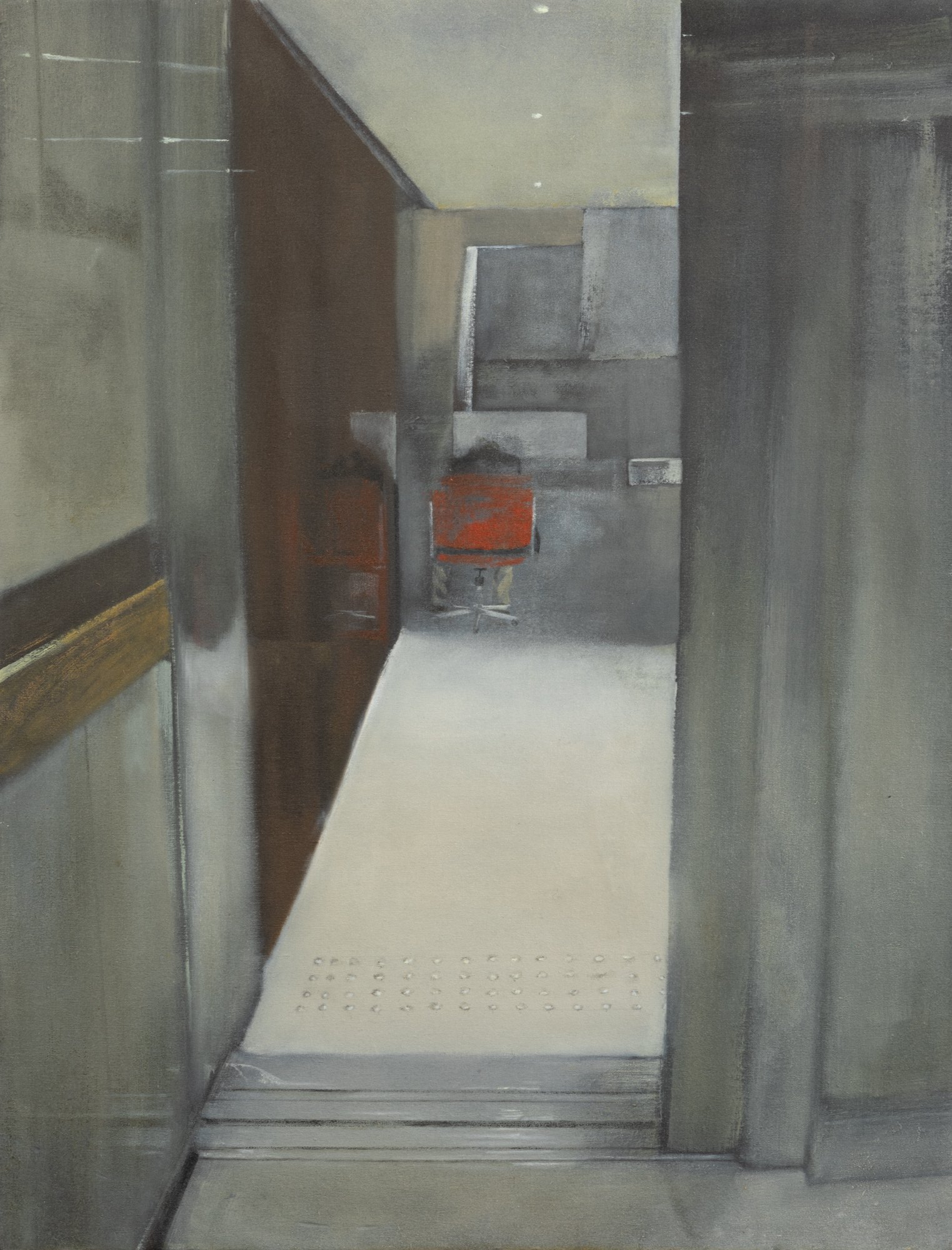 A View from the Elevator, 2021, oil on canvas mounted on wood, 110x84 cm