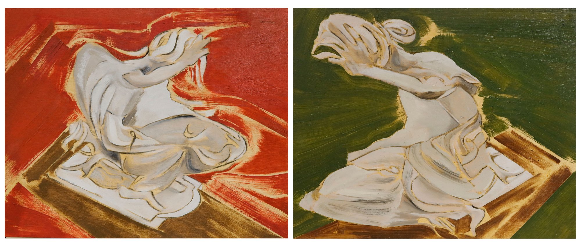 Hideaway (diptych), 2023, oil on wood, 29x72 cm — Yonatan Ron