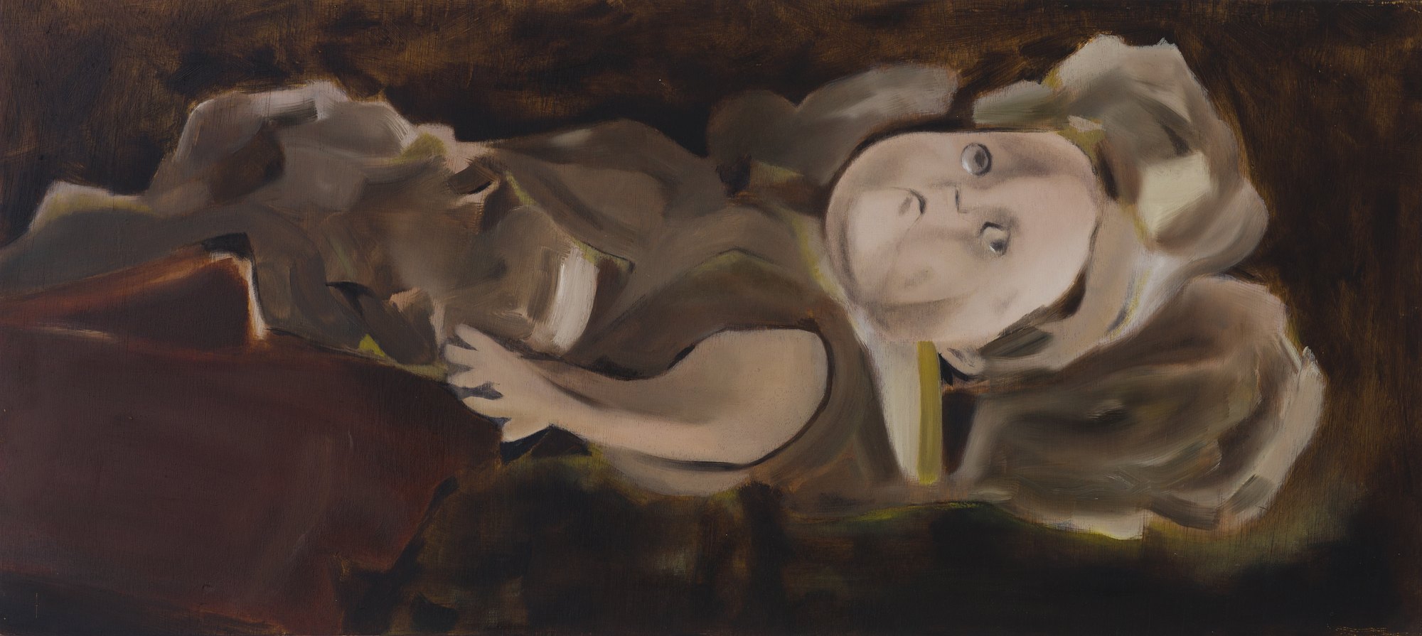 Damaged Doll, 2014, oil on wood, 45x100 cm
