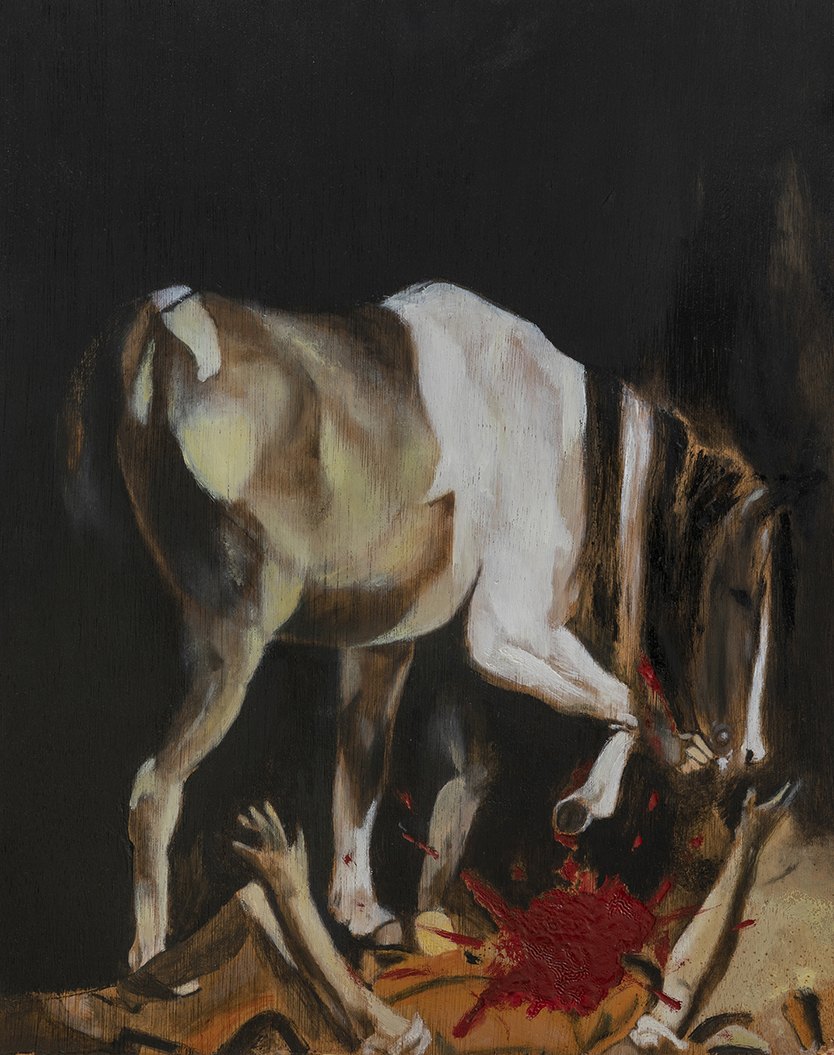 After the Conversion on the Way to Damascus (Homage to Caravaggio), 2018, oil on wood, 40x32 cm